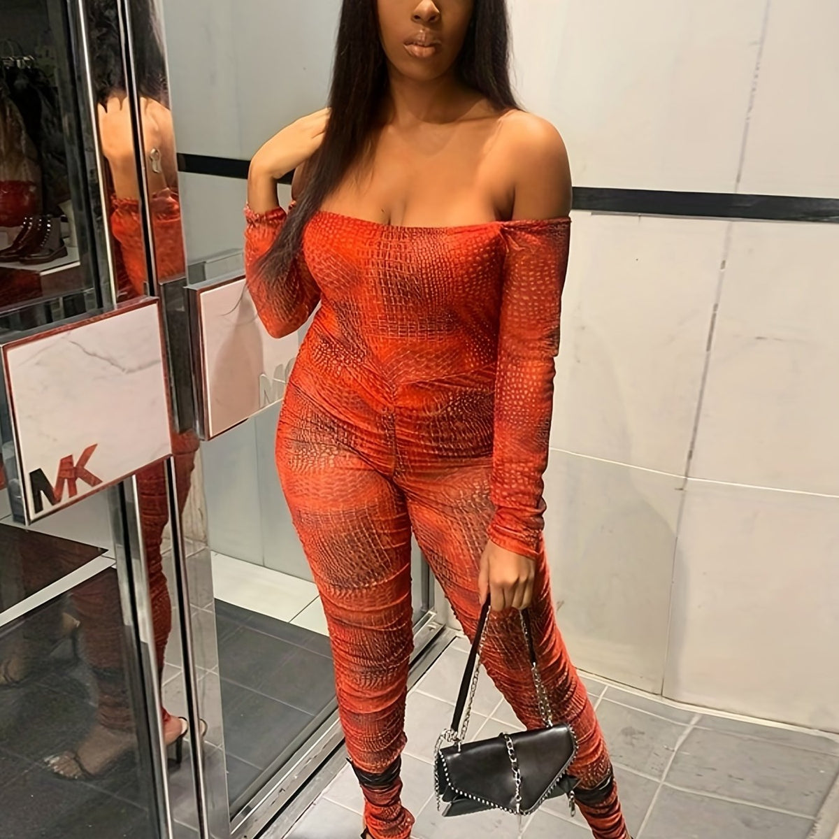 Graphic Print Off Shoulder Jumpsuit Women's Clothing