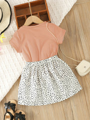 Toddler Girl's Kitty Print Tee & Dots Skirt Set