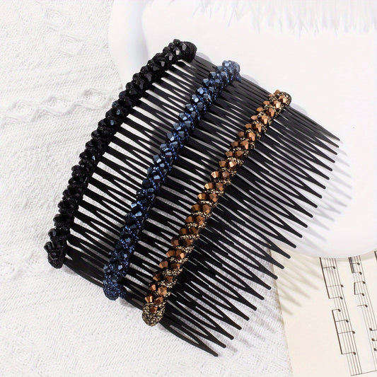 3pcs Crystal Rhinestone Hair Side Comb Set Braided Updo Hair Accessories