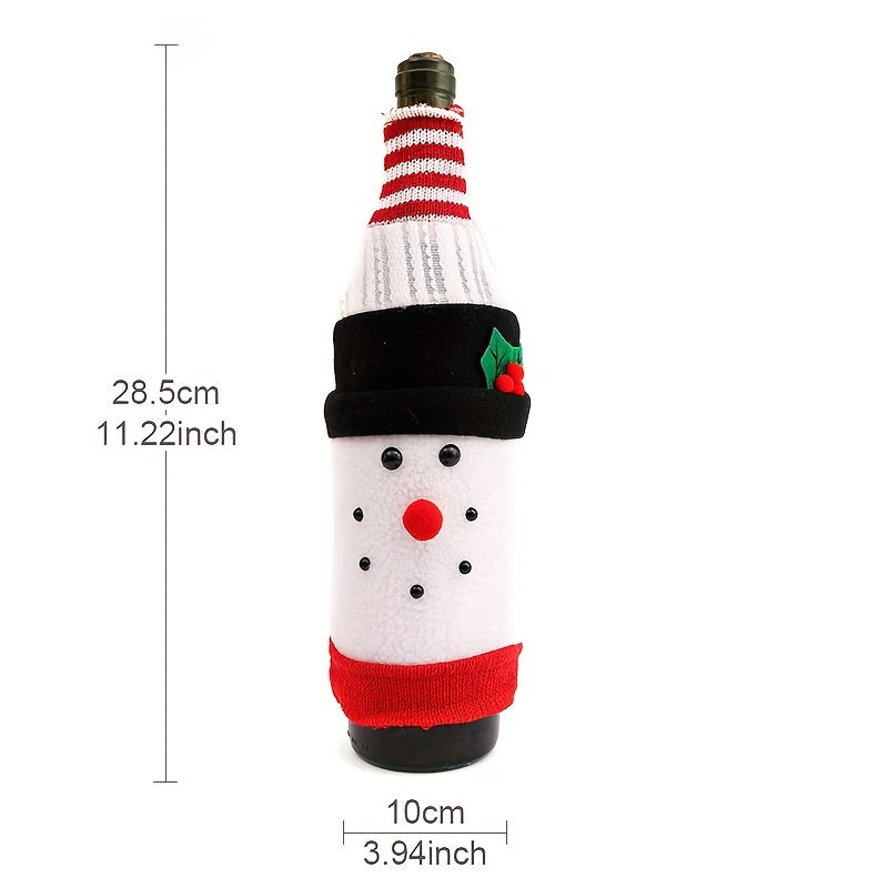 Christmas Knitted Cartoon Wine Bottle Set Flannel Old Man Snowman Bag
