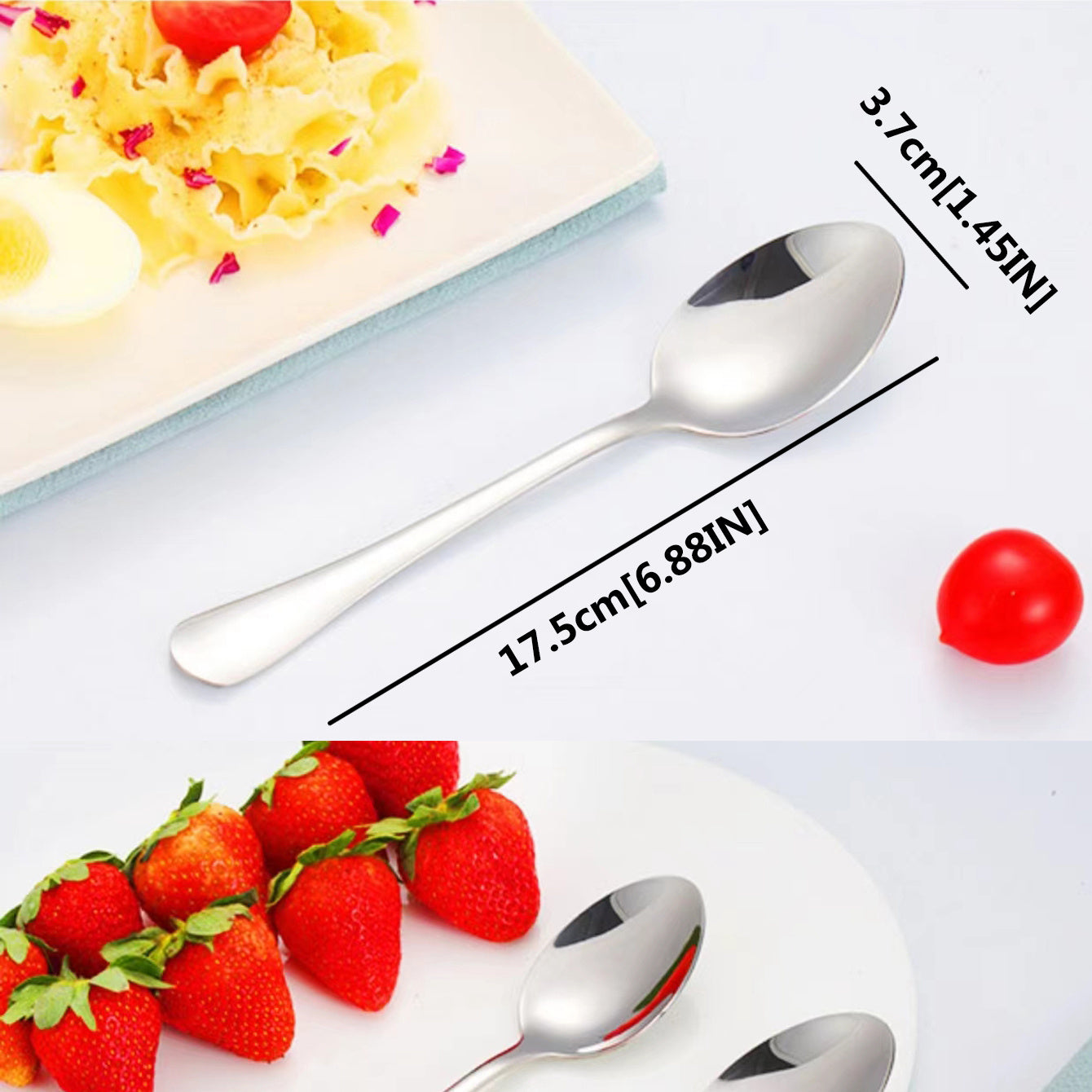 2pcs Mirror Polished Stainless Steel Dinner Spoons Set for Eating Soup