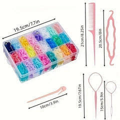 2000 Girls Mini Hair Ties Set with Storage Box, Comb & Cutter