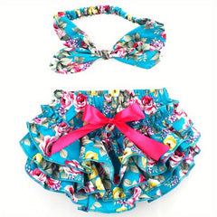 2pcs Baby Flower Pattern Shorts With Headband Set