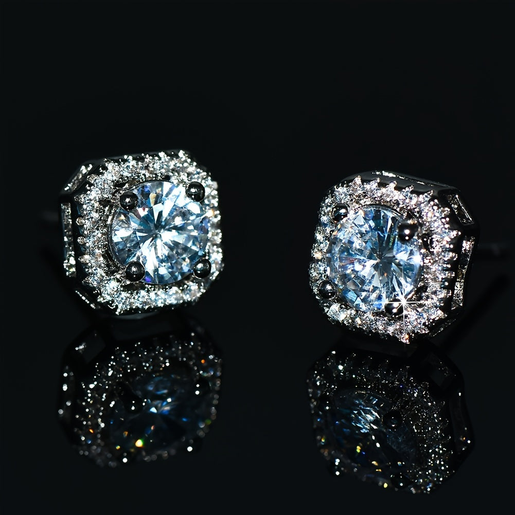 Zircon Square Post Stud Earrings - Women's Daily Clothing Accessory