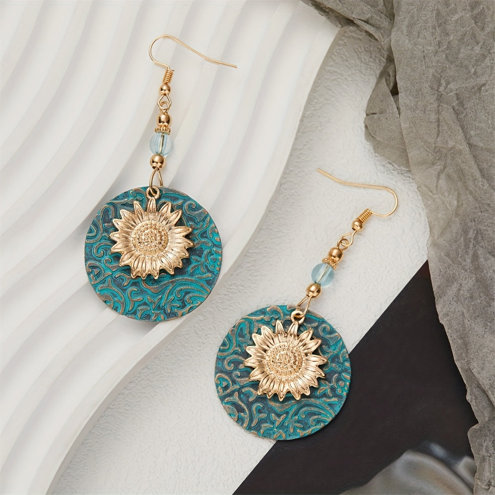 Boho Sunflower Earrings Vintage Drop Earrings Female Jewelry