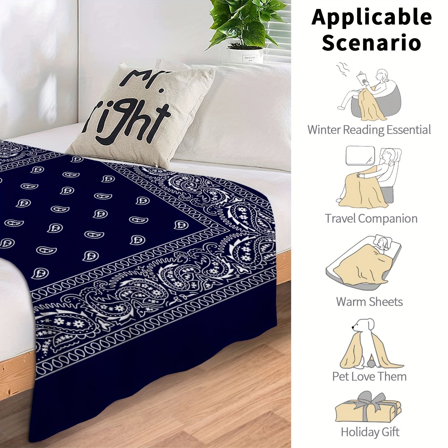 Boho Style Flannel Blanket Lightweight & Warm for Couch Sofa Bedroom Camping