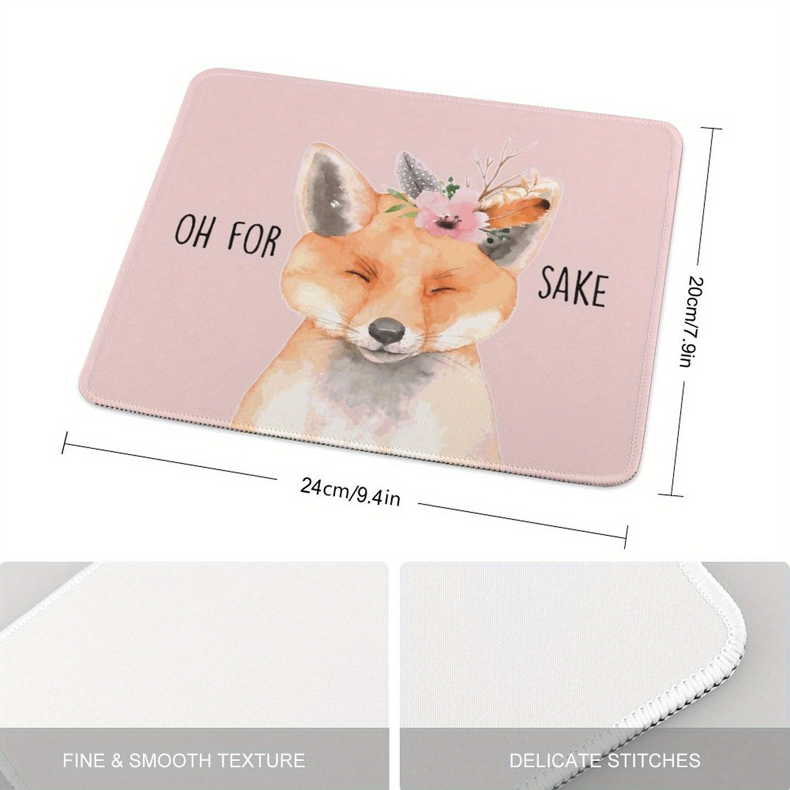 Pink Fox Mouse Pad Non Slip Rubber Base