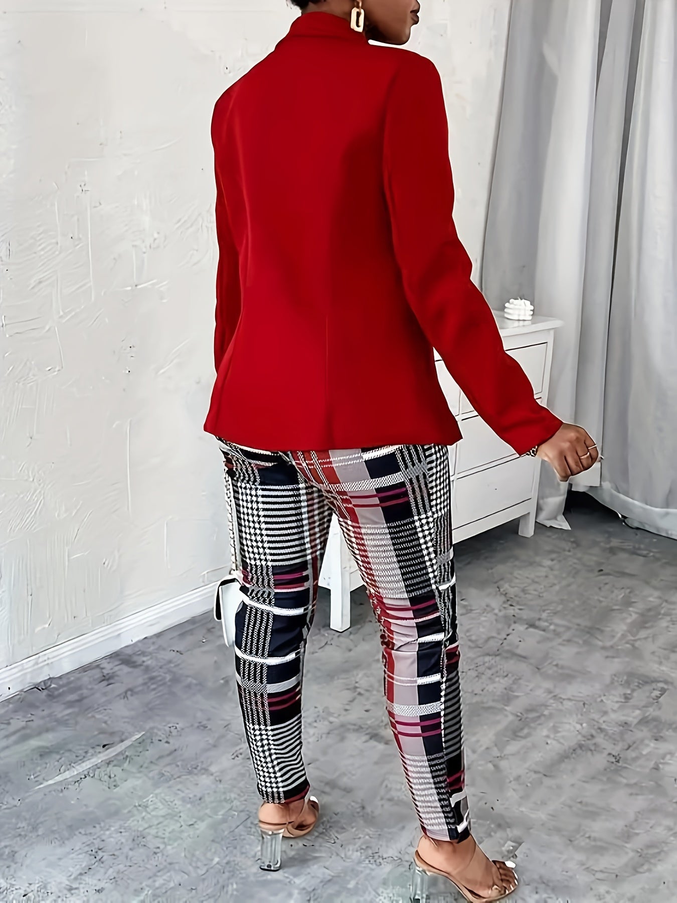 Women's Plus Plaid Print Drawstring Tapered Pants