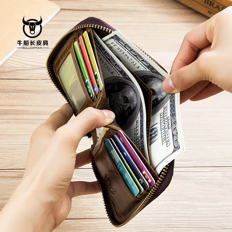 Men's Leather Short Zipper Clutch Wallet