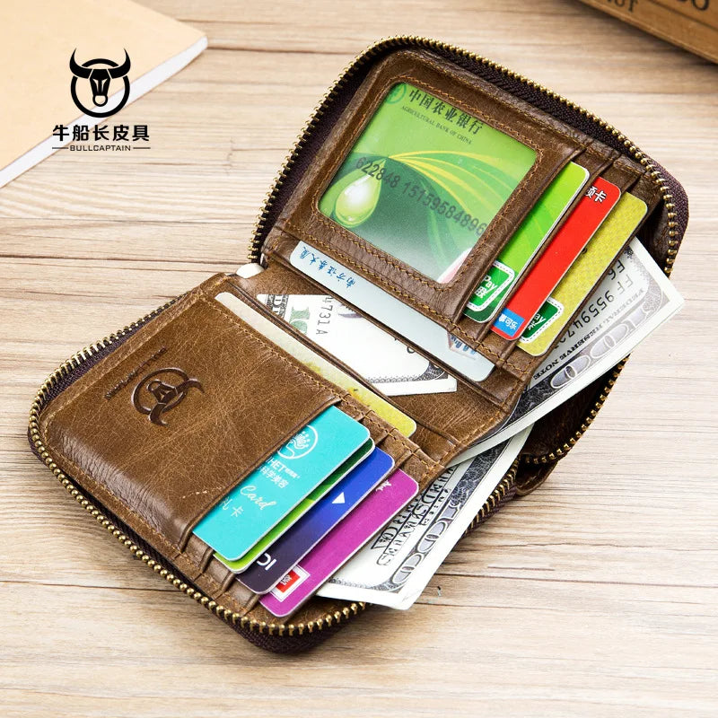 Men's Leather Short Zipper Clutch Wallet