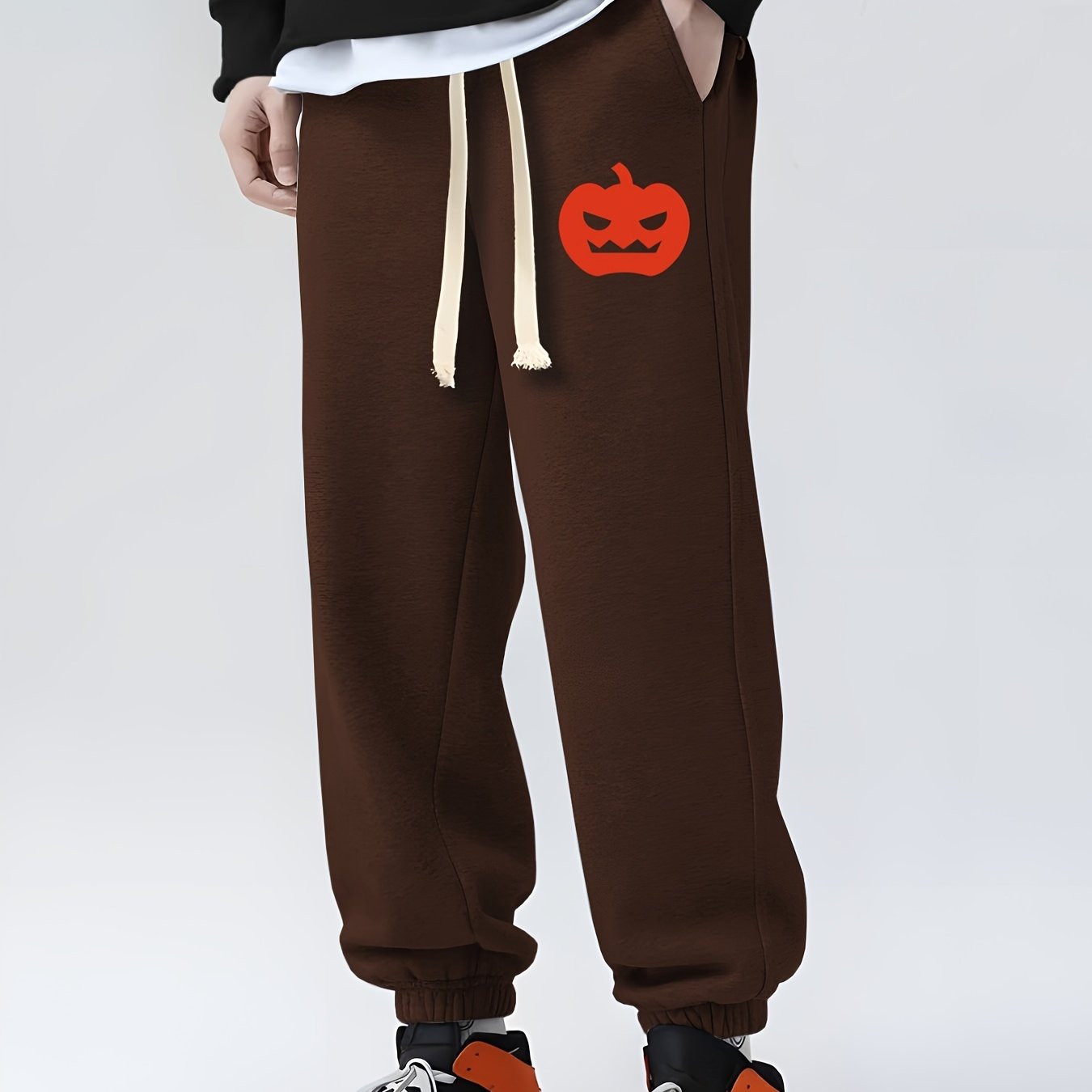 Pumpkin Print Drawstring Sweatpants for Men