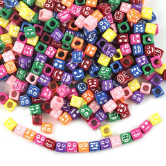 100pcs Acrylic Square Happy Face Beads for Jewelry Making DIY