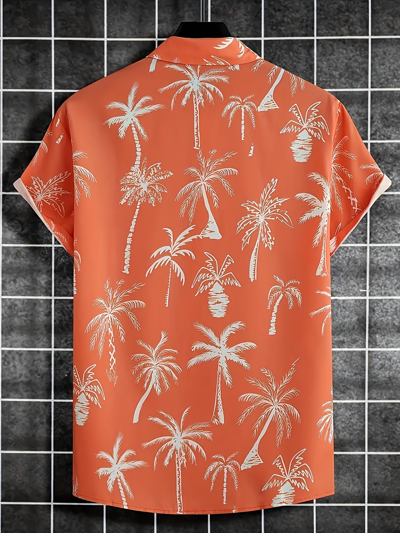 Cat & Coconut Tree Print Men's Short Sleeve Shirt