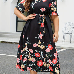  Floral Print Midi Dress With Belt
