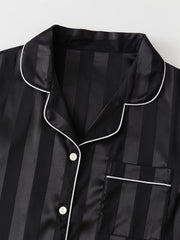 Stripe Print Pajama Set Button Up Top & Shorts & Pants Women's Sleepwear