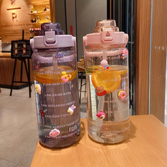 Leakproof BPA Water Bottle with Scale and Straw for Outdoor Activities