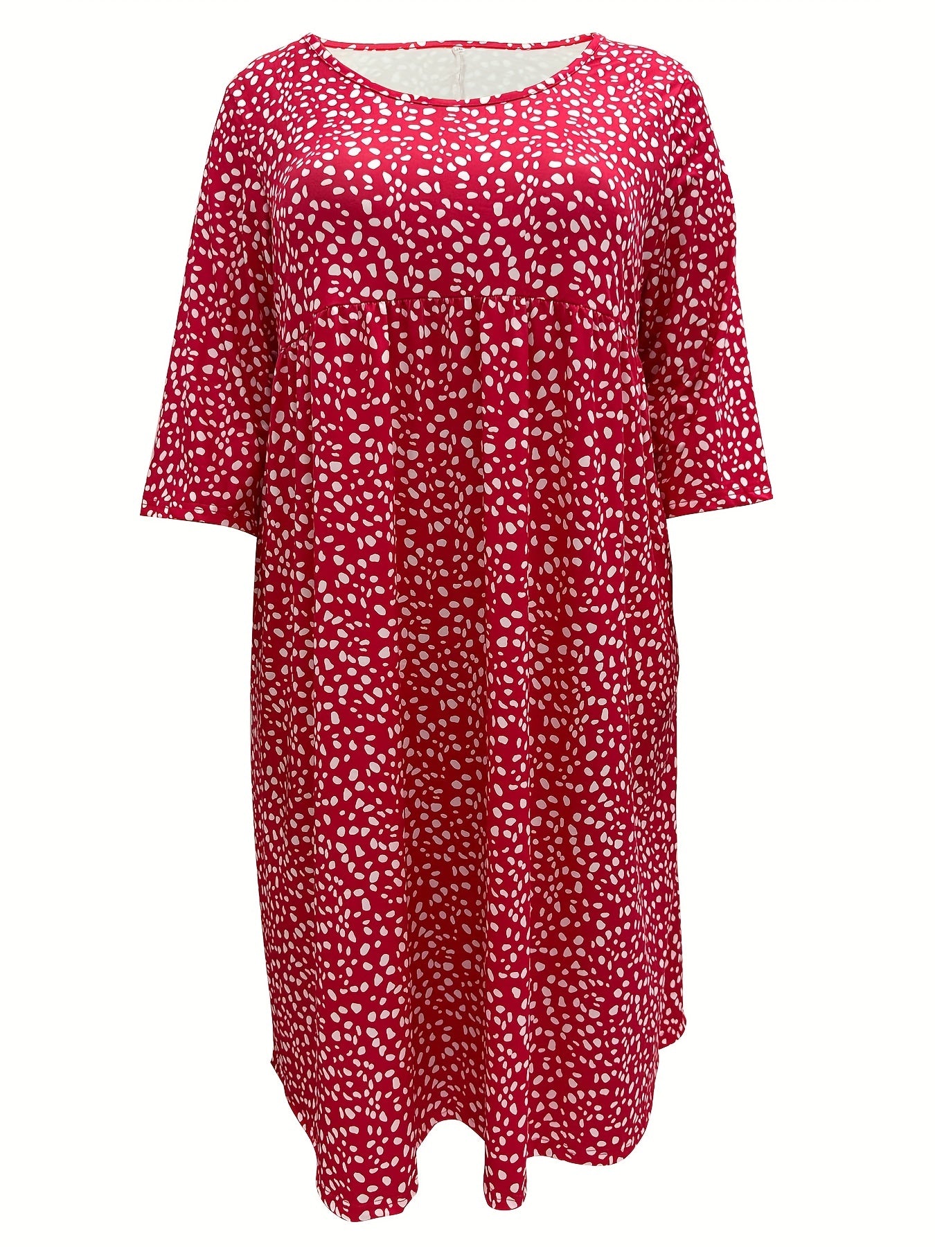  Dot Print Half Sleeve Round Neck Dress With Pockets