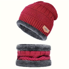 Winter Warm Beanie Hat Scarf Set Fleece Lined Cap Neck Cover