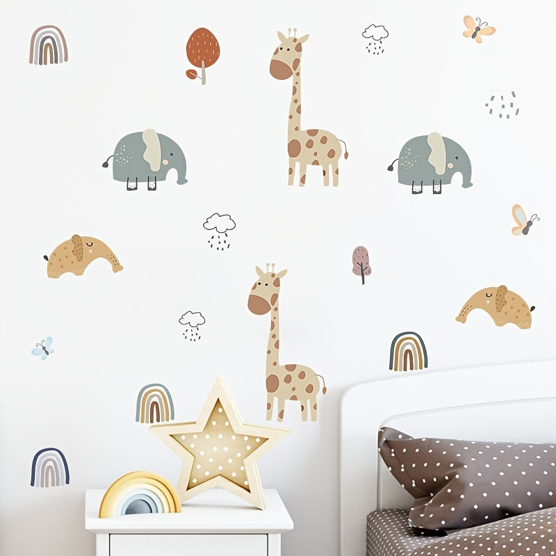 Cartoon Giraffe Elephant Children's Bedroom Wall Sticker