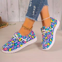 Women's Easter Eggs & Rabbit Graphic Canvas Shoes Lace up Flats