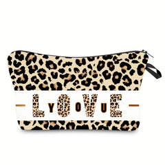 Leopard Print Cosmetic Bag Love You Pattern Clutch Purse