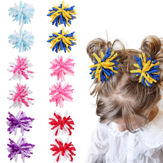 2pcs Baby Girl Curly Hair Ribbon Hair Bun Clip Christmas Firework Hair Clip