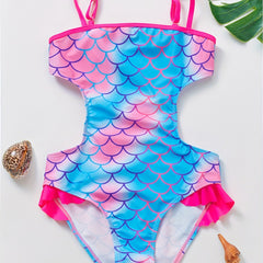 Girls Mermaid Style Fish Scale Tankini Swimsuit