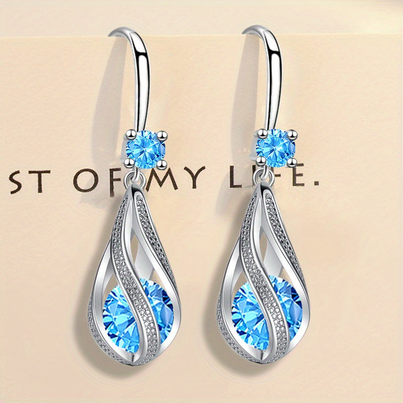 Rotating Teardrop Shape Crystal Earrings for Women Girls