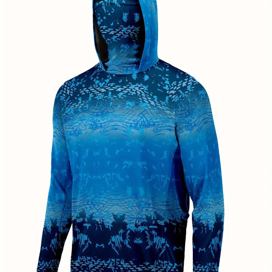 Men's Gradient Hoodie With Mask Anti UV Sunscreen Fishing Shirt