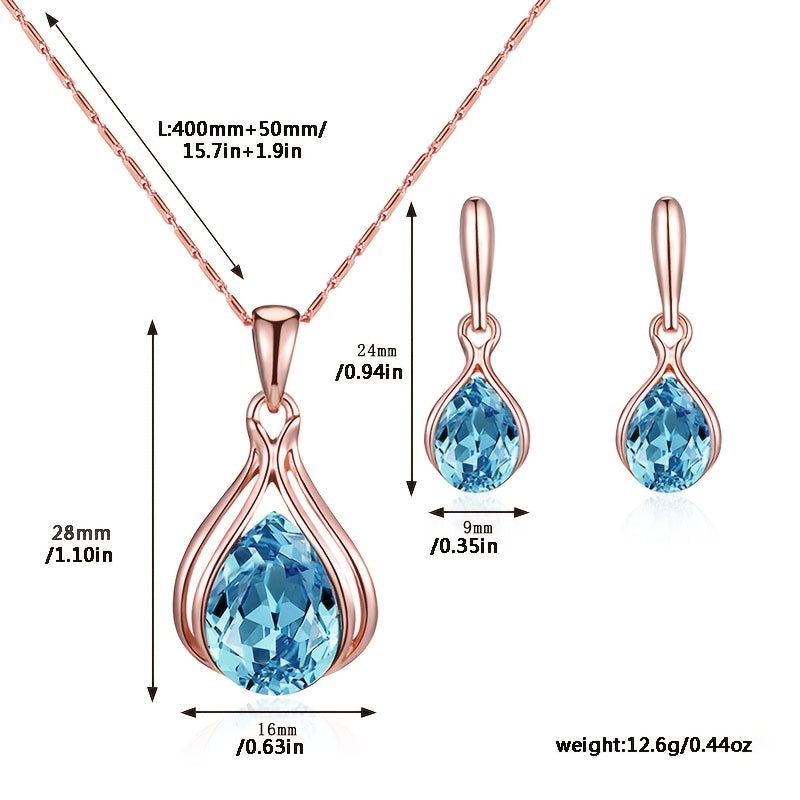 Water Drop Pendant Necklace & Earrings Set for Women/Girls