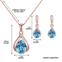 Water Drop Pendant Necklace & Earrings Set for Women/Girls