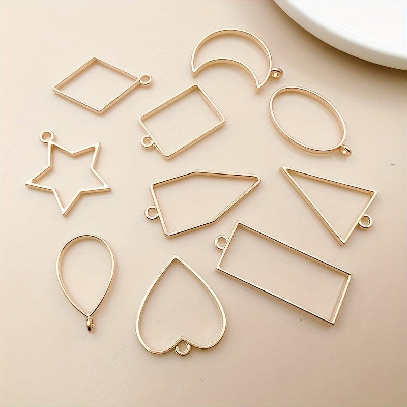 10pcs KC Golden Geometric Frame Pendant Charm for DIY Jewelry Making