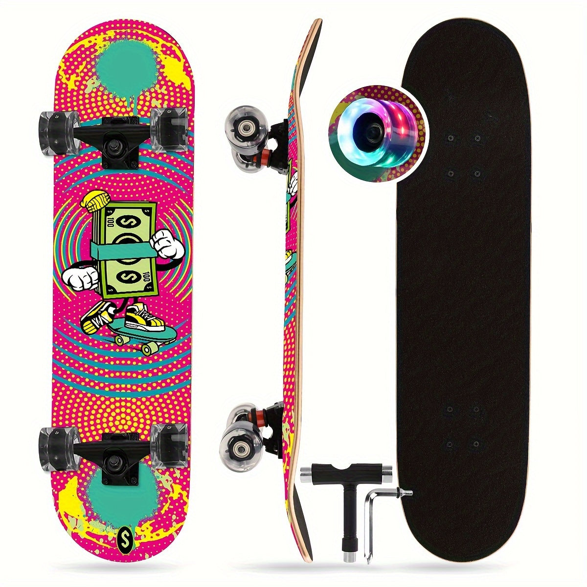 Wooden Skateboard With LED Light Tool for Outdoor Sports