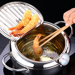 Japanese Tempura Fryer with Thermometer - Stainless Steel