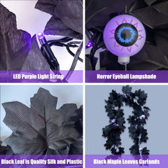 Halloween Eyeballs Purple Lights Garland 20 LED Maple Leaf 173cm Decor