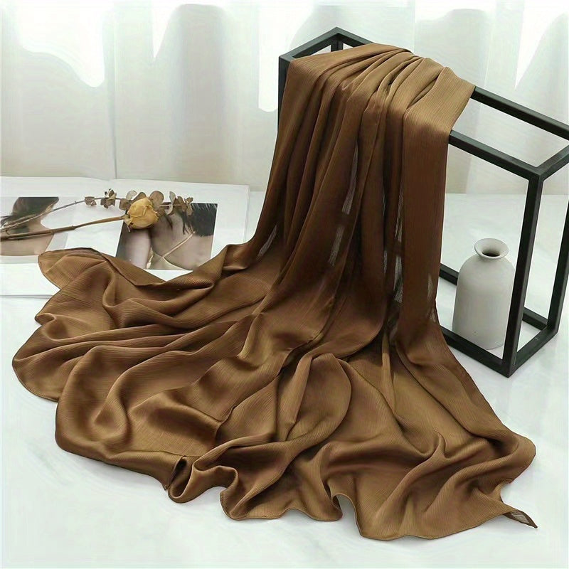 Silk Yarn Scarf Solid Chiffon Hijab Soft Breathable Headscarf