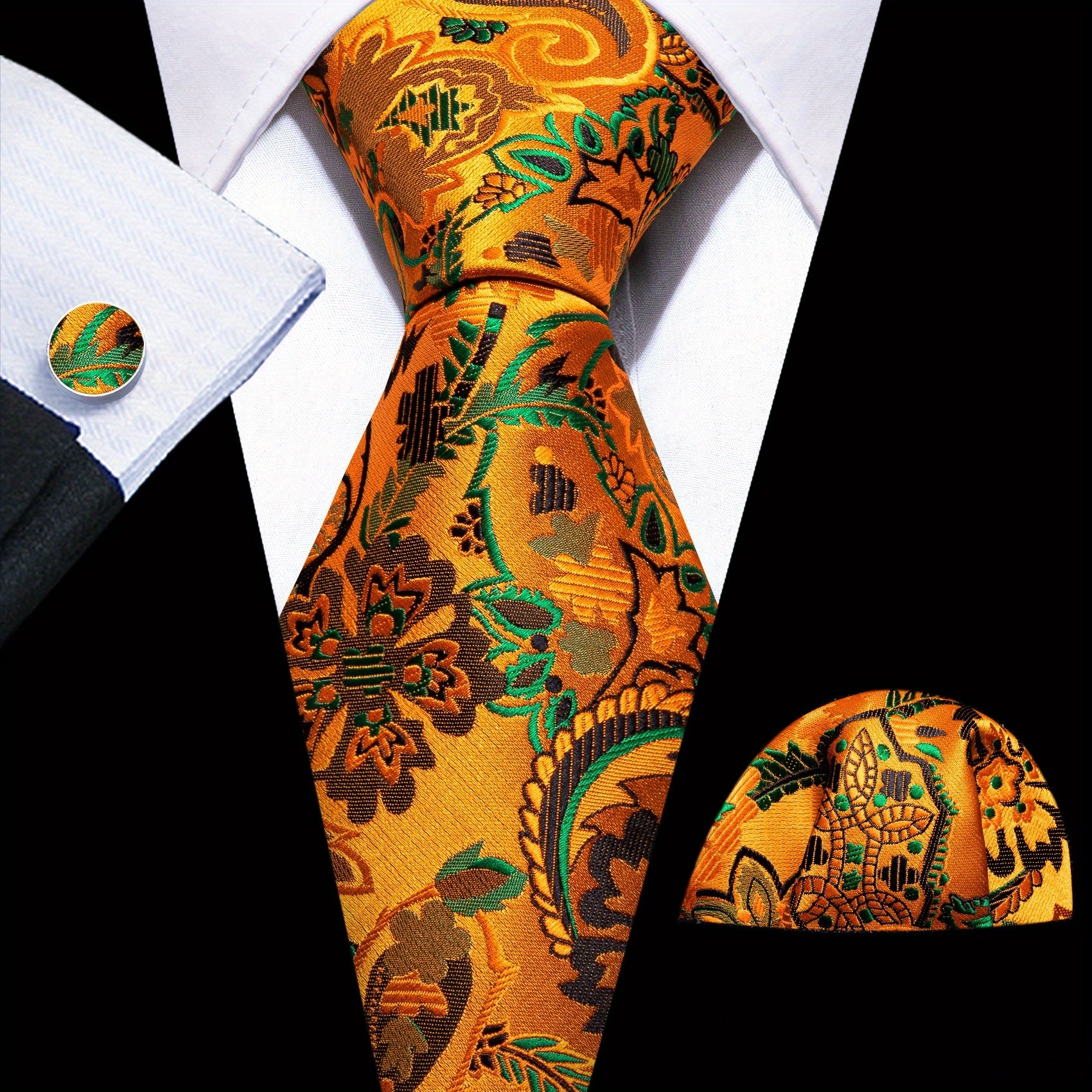 Barry Wang Men's Tie Floral Jacquard Set