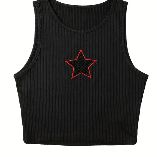 Star Pattern Crop Tank Top Sleeveless Casual Summer Women's Clothing