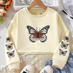 Girls Vintage Butterfly Print Crew Neck Sweatshirt Top Pullovers
