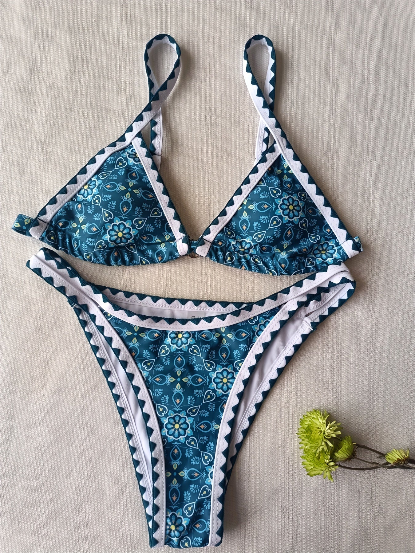Floral Print Bikini Set Back Buckle Cut Out High Cut 2 Piece Swimsuit