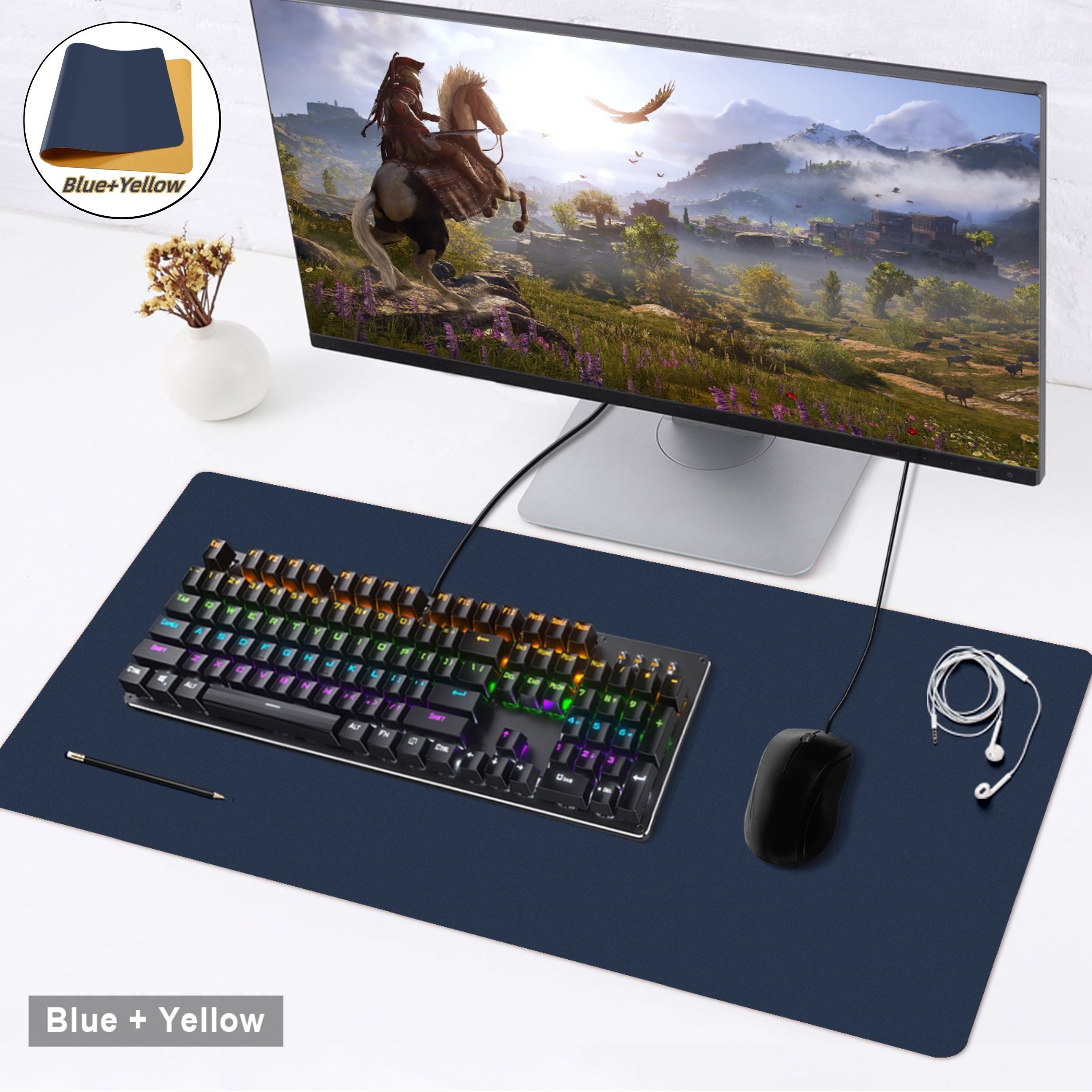 Faux Leather Mouse Pad Dual Sided Desk Anti-Slip Protection Pad Water-Resistant