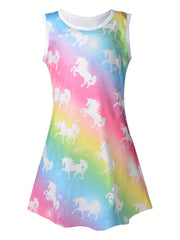 Toddler Girls Unicorn Graphic Tank Dress For Party
