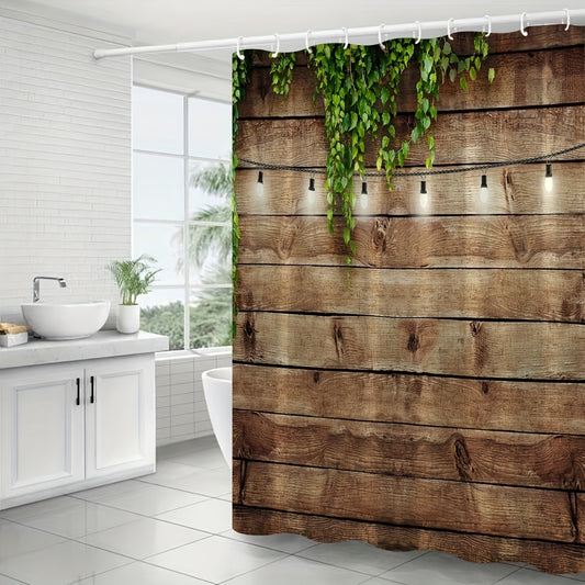Vintage Wooden Panel Shower Curtain Western Theme Bathroom Decor