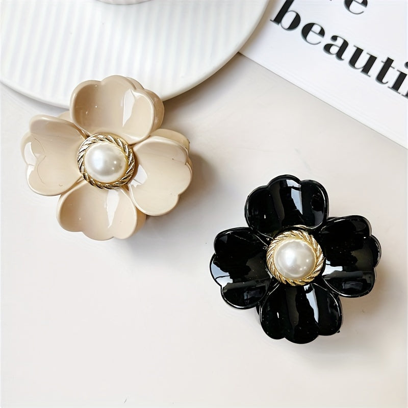 2pcs Small Hair Claw Clip Pearl Flower Charm