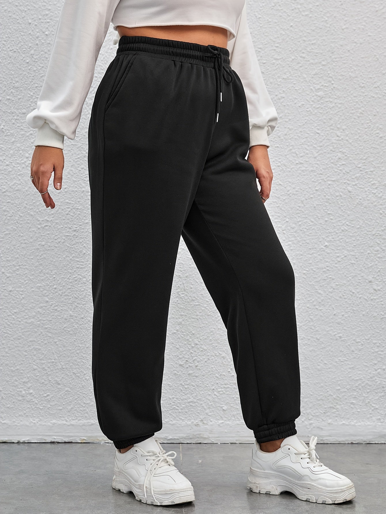  Casual Pants Women's Plus Solid Elastic Drawstring High