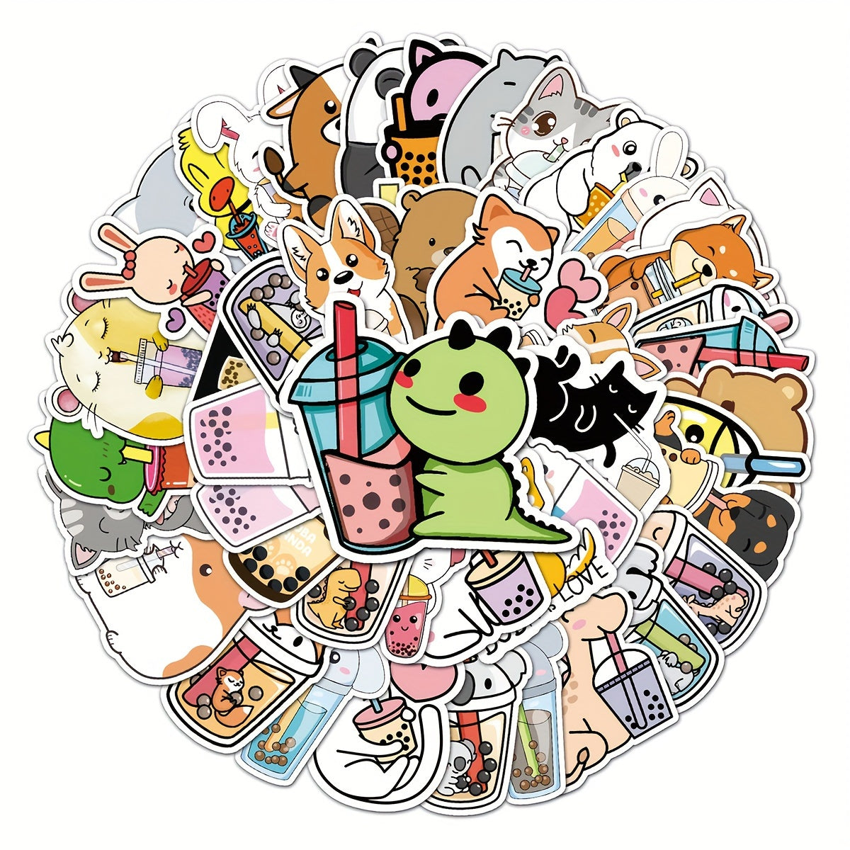 50pc Cute Milk Tea Pattern Waterproof Stickers for Water Bottles & Laptops