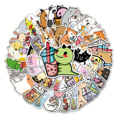 50pc Cute Milk Tea Pattern Waterproof Stickers for Water Bottles & Laptops