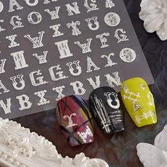 4pcs 5D Embossed English Letter Nail Art Stickers Self Adhesive Nail Decals F