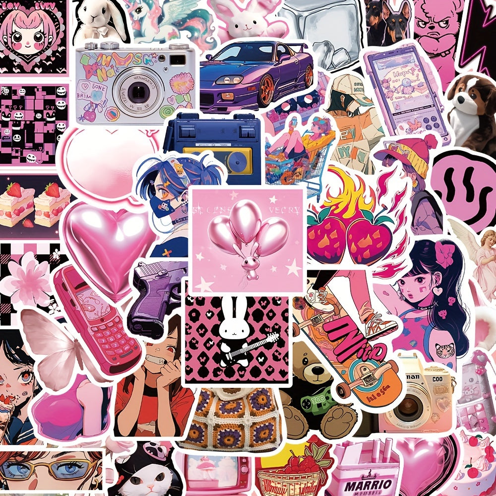 50pcs Pink Sweetheart Waterproof Stickers for Luggage Guitar