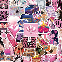 50pcs Pink Sweetheart Waterproof Stickers for Luggage Guitar